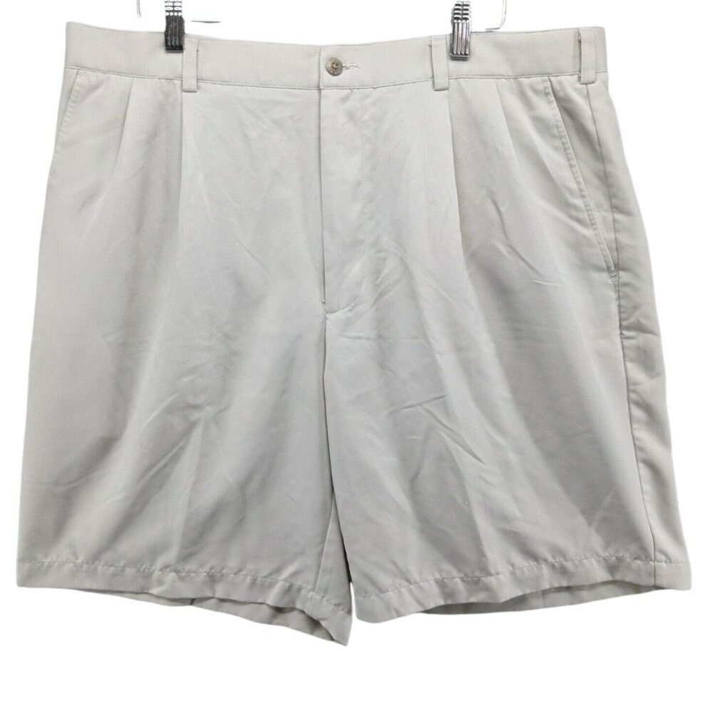 John Henry Golf Shorts Mens Light Khaki Pleated Polyester 8" Size 38